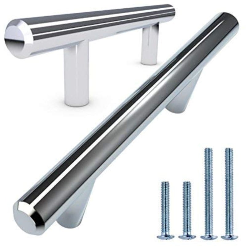 ALPINE HARDWARE Premium Solid Euro Style Bar Handle Pull-25Pack ~3.75 inch Hole Center & 6 1/8 inch Length-Heavy Stainless Steel Bar Handle W/ Polished Chrome Finish-American Owned Cabinet Hardware - Image 1